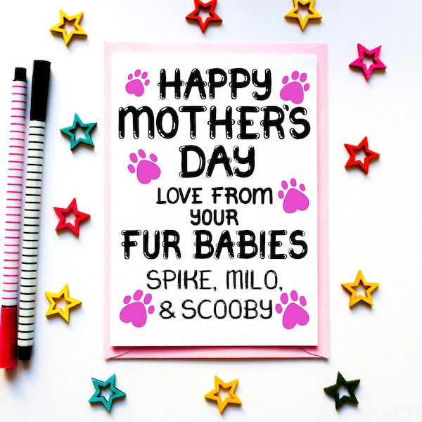 Mother's Day Card From Fur Babies, Personalised Mother's Day Card From The Dog, Puppy Dog, Mothers Day Card From The Cat, Card For Dogs Mum