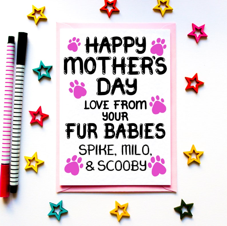 Mother's Day Card From Fur Babies, Personalised Mother's Day Card From The Dog, Puppy Dog, Mothers Day Card From The Cat, Card For Dogs Mum image 1