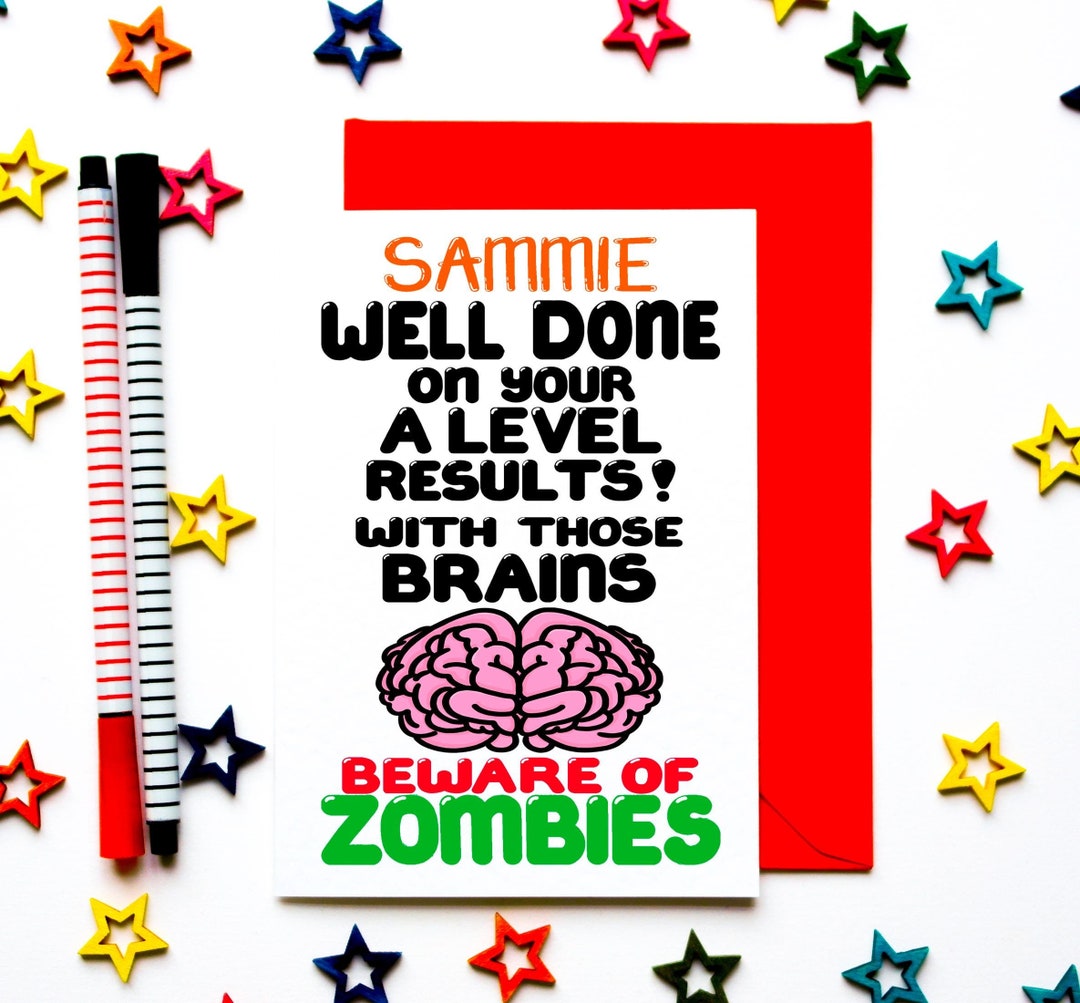 Personalised A-level Results Congratulations Card, Funny Zombie ...
