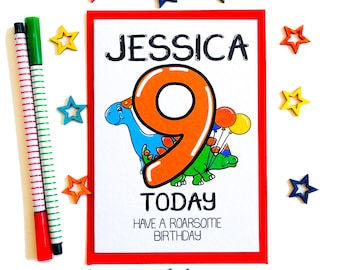 Personalised 9th Birthday Card, 9 Today Have A Roarsome Birthday, 9 year old Birthday Card, Ninth Birthday Dinosaur Card Age Birthday Card