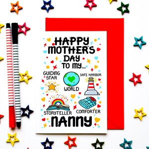 Muttertagskarte für Nanny, Muttertagskarte für Nanny, Nachdenkliches Sentimental-Muttertagsgeschenk für Kindermädchen vom Enkelkind, von der Enkelin, vom Enkel