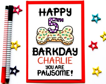 Fifth Barkday Card For The Dog, Personalised Dog 5th Birthday Card, Dogs Age 5 Birthday Card, Pet 5th Birthday Card, Dogs 5 Today Birthday