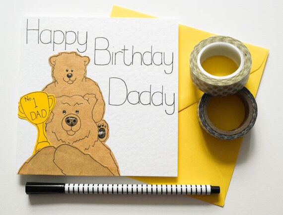 Bonita Tarjeta De Cumpleanos De Papa Papa Oso Y Bebe Oso Etsy