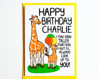 Personalised Giraffe Birthday Card, Personalized Birthday Card For Him, Her, Funny Birthday Card From A Child, From Granddaughter, Grandson