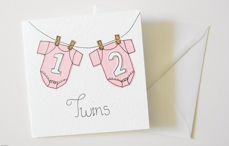 Handmade New Twin Girls Greeting Cards, New Baby Twins Card, New Babies Card, Twins Card, Twins Announcement Card, New Baby Card Twin Girls image 3