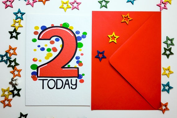 Tarjeta de cumpleaños dos hoy, 2 en rojo con globos de colores, tarjeta  para un cumpleaños de 2 años, tarjeta de feliz cumpleaños de 2 años para  niño o niña -  España