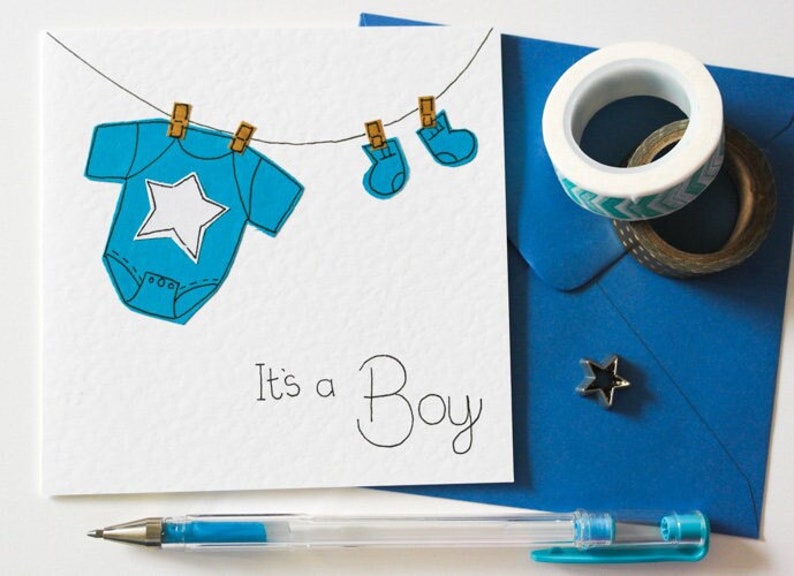 New baby boy handmade greeting card, It's a Boy card, Cute its a Boy Congratulations Card, New Baby Card, Pregnancy card, Expecting Card image 1