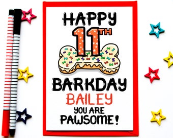 11e Barkday Card voor de hond, gepersonaliseerde hond 11 verjaardagskaart, honden elfde verjaardagskaart, huisdier verjaardagskaart, verjaardagskaart voor bont baby