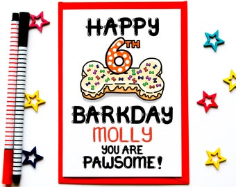 Personalised 6th Birthday Barkday Card For The Dog, Personalized Dog Birthday Card, Dogs 6th Age Birthday Card, Pet Sixth Birthday Card