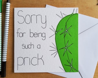 Sorry for Being Such a Prick, Rude Cactus love card, adult card, Naughty boyfriend card, Clate anniversary card, sorry card