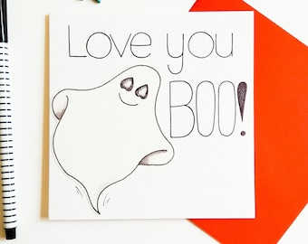 Love You BOO! Valentines Card, Alternative Cute Love Card Ghost, Halloween Inspired Anniversary, Spooky Birthday Card, Ghoul Greetings Card