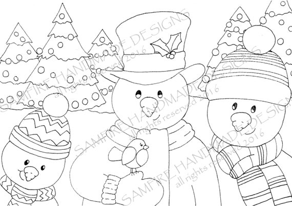 Download Christmas Snowmen Instant Download Colouring Page Children Etsy
