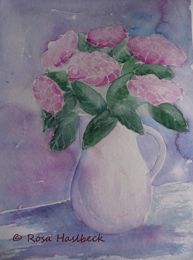 Aquarell Blumenstrauß, Format: 30 x 40 cm Material, Aquarellpapier, Aquarellfarben Unikat Handsigniert image 1