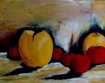 Acrylbild Äpfel auf Leinwand Format: 60 x 80 x 2 cm Handsigniert