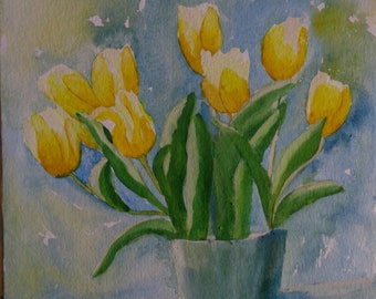 Aquarell Tulpenstrauß, Format: 35 x 47 cm Material, Aquarellpapier, Aquarellfarben Unikat Handsigniert