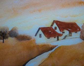 Aquarell Herbstlandschaft Format 30 x 40 cm Unikat Handsigniert