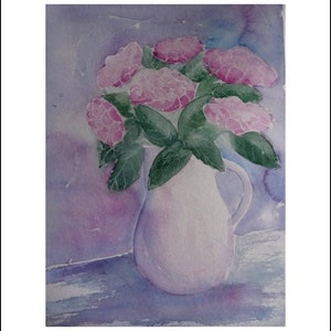 Aquarell Blumenstrauß, Format: 30 x 40 cm Material, Aquarellpapier, Aquarellfarben Unikat Handsigniert image 2