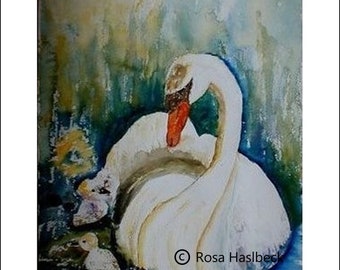 Aquarell der Schwan mit Passepartouts , Format mit Passepartouts 50 x 60 cm, ein Unikat und Handsigniert.