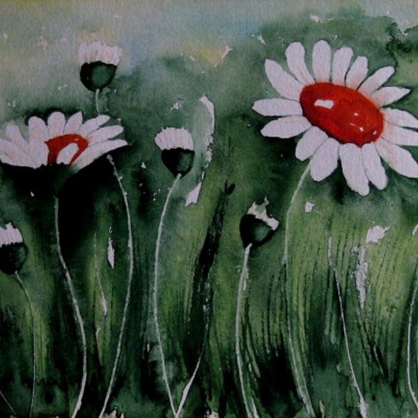 Aquarell Blumenwiese Format: 30 x 40 cm Material, Aquarellpapier, Aquarellfarben Unikat  Handsigniert