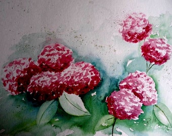 Blumenaquarell Hortensien 35 x 50 cm Unikat, handsigniert