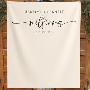 Rustic Elegant Script Wedding Backdrop, Minimalist Wedding Backdrop Decor, Custom Engagement Backdrop, Last Name Banner - WB347