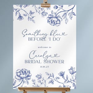 PRINTED Blue Toile De Jouy Bridal Welcome Sign, Blue Bridal Shower Foam Board, French Roses Flowers Bridal Bruch Welcome Poster - BSS70