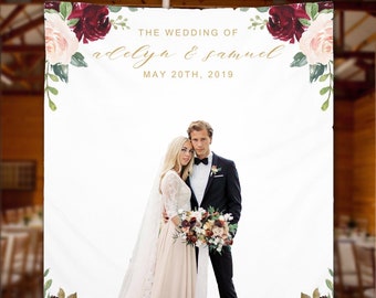 Wedding Backdrop For Reception, Marsala Blush Floral Wedding Backdrop, Photo Booth Wedding Decor Ideas, Bridal Shower Backdrop - WB19 Stefi