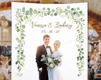 Wedding Backdrop, Greenery Wedding Reception Banner, Anniversary Custom Photo Background, Green Leaf Bridal Shower Backdrop Ideas - WB163