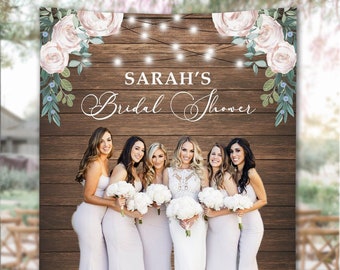 BrautParty Kulisse, Rustikal Dusty Blush Ruhestand Banner, Jubiläum Foto stand Dekor, Dusty Boho Floral Verlobung Kulisse - BB206
