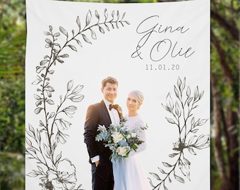 Wedding Backdrop, Simple Leaves Wreath Banner, Custom Wedding Photo Booth Ideas, Reception Botanical Leaf Backdrop - WB131