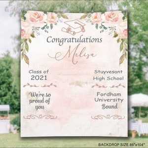 Floral Graduation Party Backdrop, Photo Booth Background Girl Graduation Photo Banner, Blush Custom Grad Party Backdrop Decor 2021 - PB49