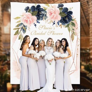 Bridal Shower Photo Backdrop, Blue Blush Roses Custom Banner, Bridal  Photo Booth Props, Navy Pink Floral Baptism Backdrop Ideas - BB187