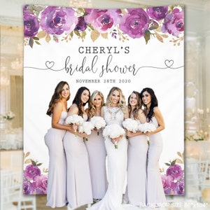 Bridal Shower Backdrop, Purple Gold Roses Custom Birthday Banner, Plum Floral Photo Booth Background, Outdoor Bridal Shower Banner - BB123