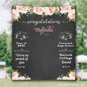 Graduation Party Backdrop, Photo Booth Background Girl Graduation Decor Banner, Custom Grad Blush Floral Party Decor -PB39
