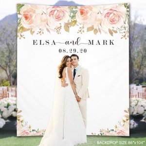 Wedding Photo Backdrop, Gold Blush RosesWedding Photo Backdrop,  Photo Booth Wedding Decor Idea, Elegant Anniversary Backdrop - WB47
