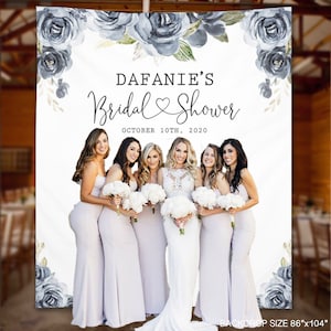 Bridal Shower Photo Backdrop, Blue Roses Custom Banner, Bridal  Photo Booth Props, Navy Floral Retirement Backdrop Ideas -BB138
