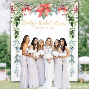 Christmas Bridal Shower Backdrop, Poinsettia Winter Custom Banner, Christmas Anniversary Wedding Decor, Birthday Party Backdrop Ideas - CB21