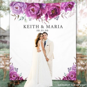 Wedding Backdrop, Purple Flowers Ceremony Custom Banner, Photo Booth Wedding Props, Plum Anniversary Party Large Backdrop - WB108