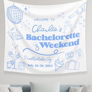 Printed Bachelorette Weekend Girls Trip Backdrop, Bach Party Decor, Custom Coastal Bach Banner, Hand Drawn Bachelorette Party Backdrop-BB420