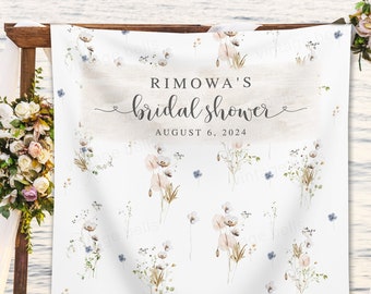 Wild Floral Bridal Shower Backdrop, Custom Boho Bridal Shower Backdrop, Rustic Bridal Shower Banner, Wild Flowers Bridal Backdrop - BB341