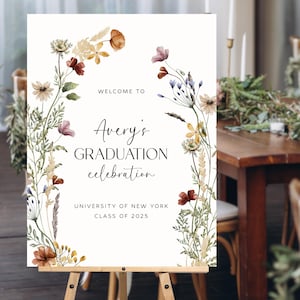 Wildflowers Graduation Welcome Sign, Boho Elegant Graduation Announcement, Floral Graduation Sign, Modern Whimsical Graduation Decor - GS14