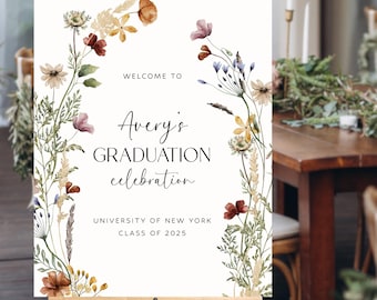 Wildflowers Graduation Welcome Sign, Boho Elegant Graduation Announcement, Floral Graduation Sign, Modern Whimsical Graduation Decor - GS14