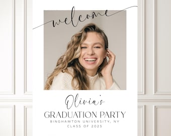 Boho Elegant Graduation Welcome Sign, Minimalist Graduation Announcement, Photo Graduation Sign, Modern Senior Graduation Party - GS1