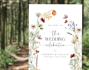 PRINTED Whimsical Garden Wedding Welcome Sign, Personalized Floral Wedding Sign, Custom Wedding Ceremony Sign, Printable Poster Sign - WDS90