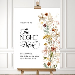 Herbst Wildblumen Hochzeit Probe Willkommensschild, Herbst Blumen die Nacht vor Zeichen, Herbst Blumen Willkommensschild, benutzerdefinierte Boho Zeichen-WDS119
