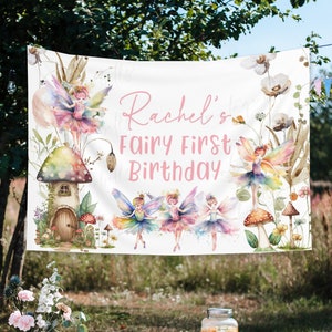 Fairy First Birthday Backdrop, Fairy Birthday Theme Party Decoration, 1st Birthday Banner, Birthday Party Decor, Nursery Room Decor - BBB7