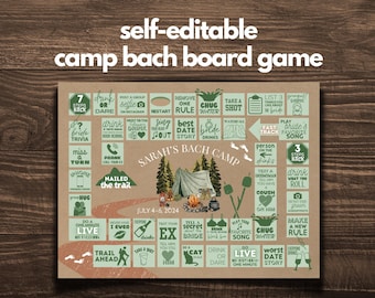 Camp Bach Editable Board Game | Last Trail Bach Weekend | Camping Bachelorette Game | Hens Party Drinking Game | Bridal Shower Canva - BG7