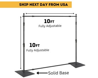 10ft x 10ft Adjustable Solid Durable Stand, Heavy Duty Backdrop Stand, Photobooth Stand with Steel Base, Backdrop Frame, Backdrop Stand Kit