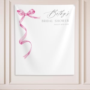 Banner per addio al nubilato con nastro rosa, sfondo per addio al nubilato con fiocco rosa, cartello di benvenuto per brunch nuziale, sfondo per foto di addio al nubilato - BB453