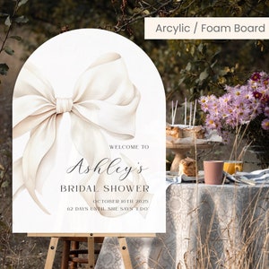 Letrero de bienvenida para despedida de soltera con lazo blanco, letrero de acrílico para la entrada de la despedida de soltera, póster de "She's Tying The Knot", letrero de espuma para novia - BSS40